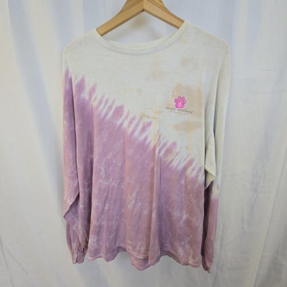 Simply Southern Shirt Womens 2XL Tie Dye Long Sleeve Coffee Dog Graphic Tee Top